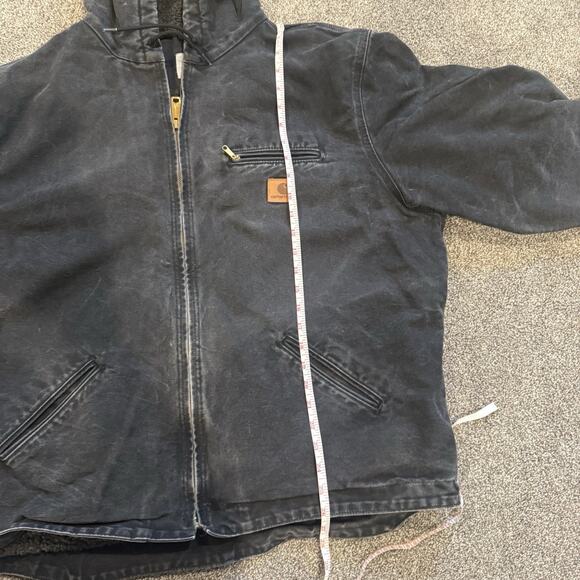 Y2K Distressed Carhartt J141 Black Men's Canvas Sherpa Lined Hooded Work Coat XL - Picture 5 of 10
